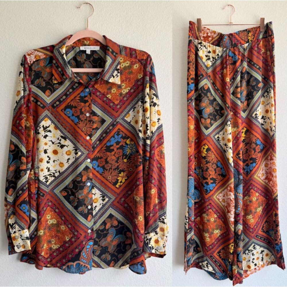 Rose + Olive Floral Butterfly Scarf Print Coord Set in Orange Multi size Large